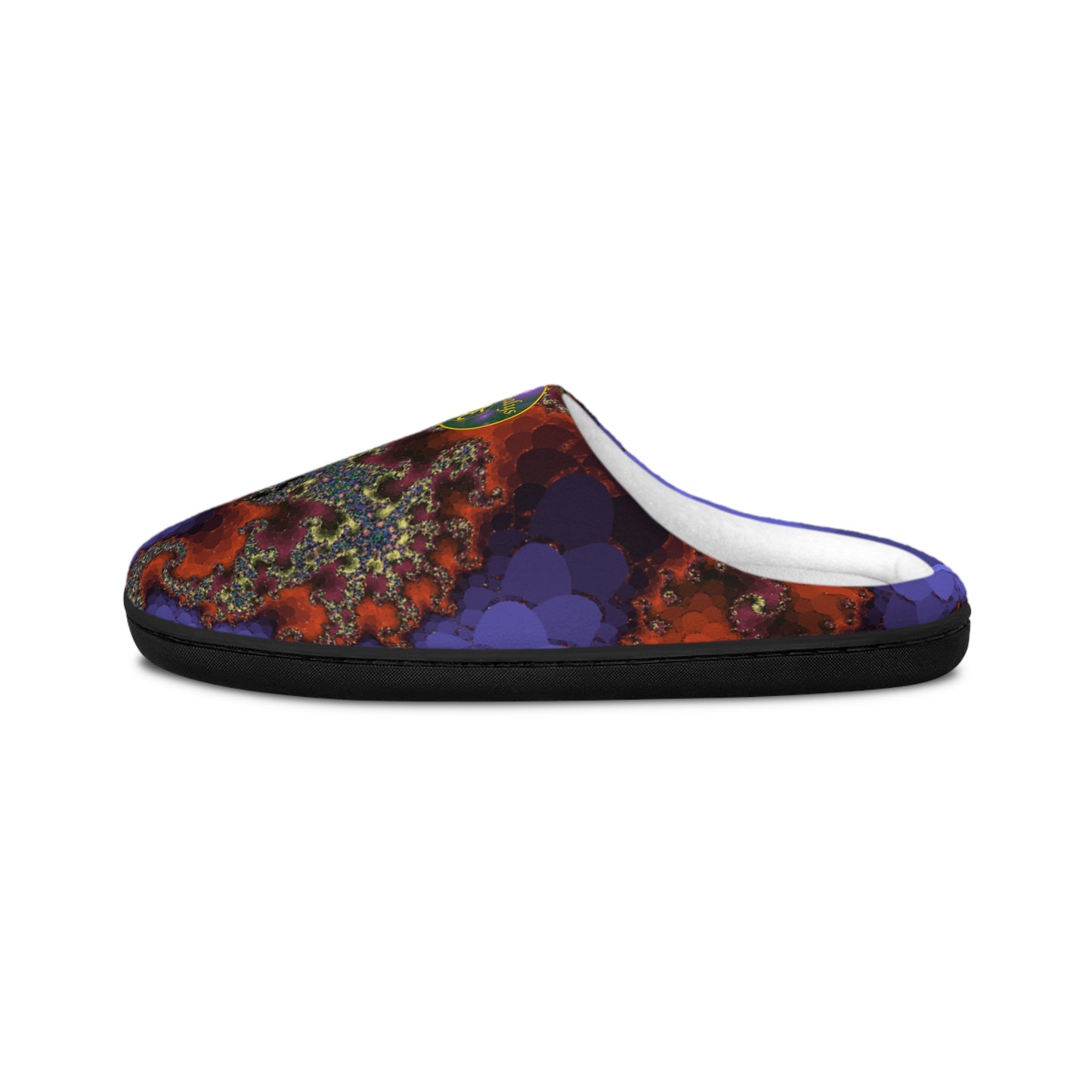 Mens Indoor Slippers | Fractal Art Slip On House Shoes | Trippy Abstract Lounge Footwear | Soft and Warm Home Slippers