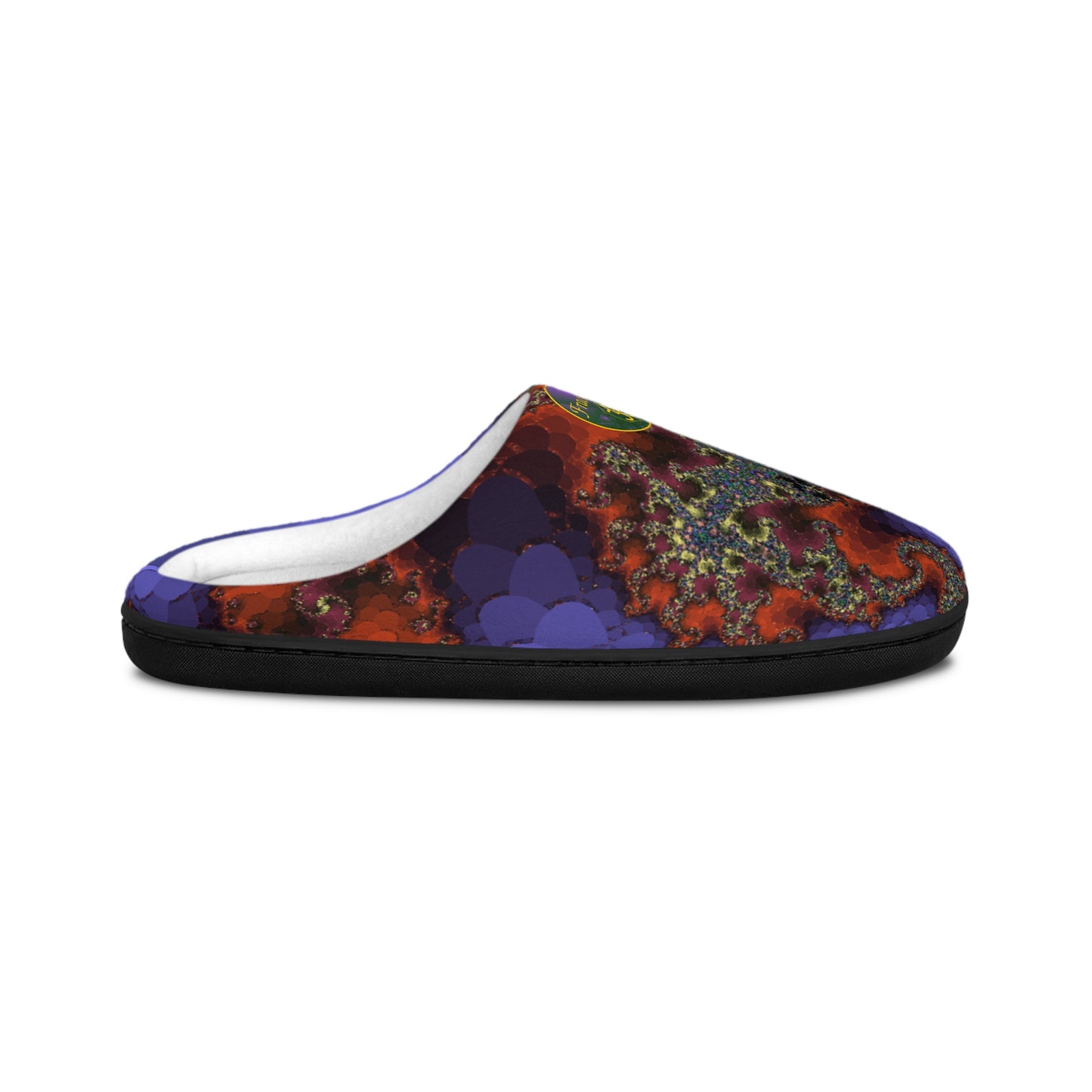 Mens Indoor Slippers | Fractal Art Slip On House Shoes | Trippy Abstract Lounge Footwear | Soft and Warm Home Slippers