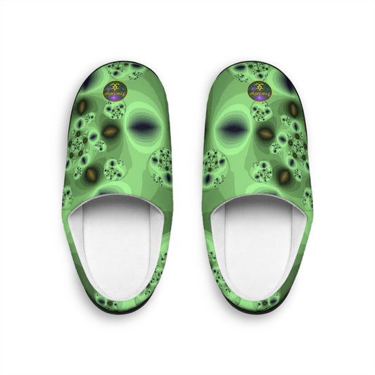 Mens Indoor Slippers | Cozy Slip On House Shoes | Futuristic Green Lounge Footwear | Warm and Soft Home Slippers
